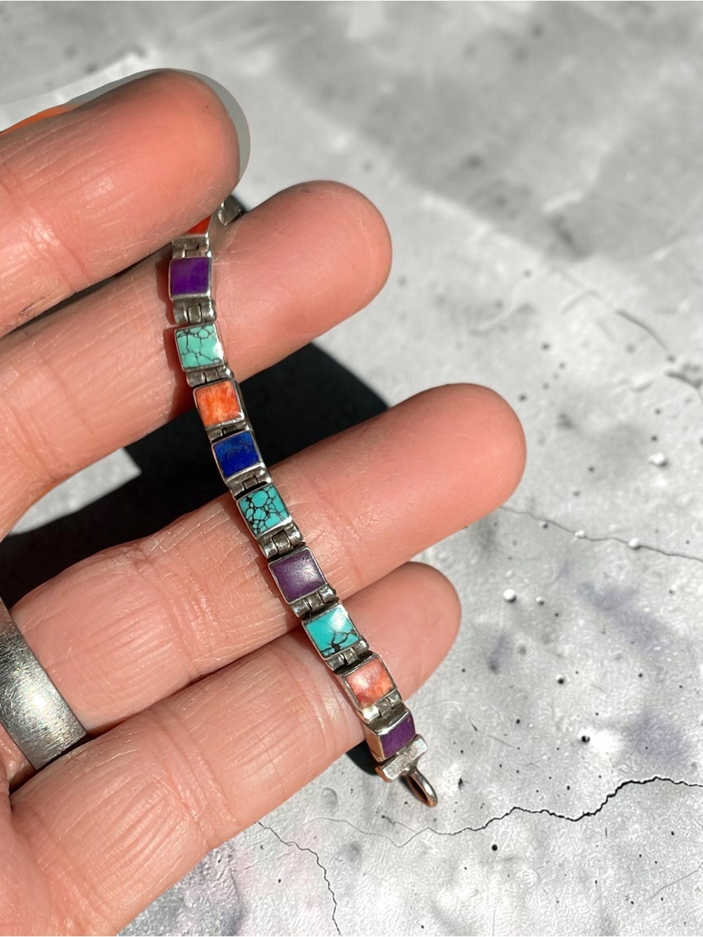 🌺Vintage Sterling & Multi-Color Stone Link Bracelet - Picture 9 of 9
